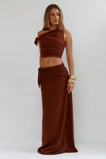 Load image into Gallery viewer, Azariah Off Shoulder Tie Top - Chocolate
