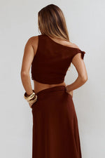 Load image into Gallery viewer, Azariah Off Shoulder Tie Top - Chocolate

