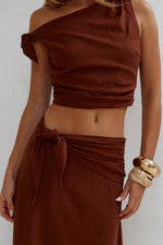 Load image into Gallery viewer, Azariah Off Shoulder Tie Top - Chocolate
