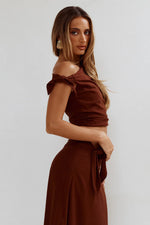 Load image into Gallery viewer, Azariah Off Shoulder Tie Top - Chocolate
