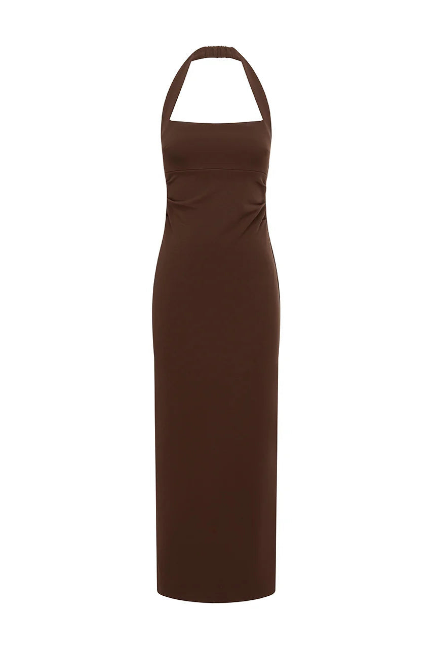 Franca Halter Midi Dress - Chocolate