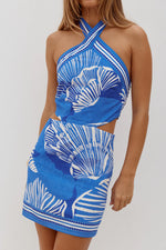 Load image into Gallery viewer, Rileigh Halter Cut Out Mini Dress - Shellie Blue
