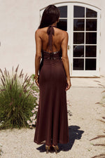 Load image into Gallery viewer, Saffi Halter Deep Plunge Maxi Dress - Chocolate
