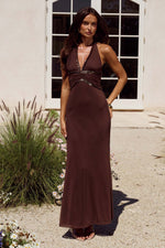 Load image into Gallery viewer, Saffi Halter Deep Plunge Maxi Dress - Chocolate
