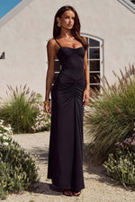 Load image into Gallery viewer, Elexa Ruched Maxi Dress - Black
