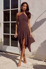 Load image into Gallery viewer, Angeline Handkerchief Mini Dress - Chocolate
