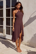 Load image into Gallery viewer, Angeline Handkerchief Mini Dress - Chocolate
