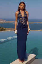 Load image into Gallery viewer, Lina Halter Draped Maxi Dress - Navy
