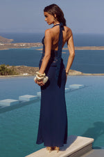 Load image into Gallery viewer, Lina Halter Draped Maxi Dress - Navy
