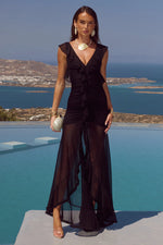 Load image into Gallery viewer, Blythe V-Neck Frill Maxi Dress - Black
