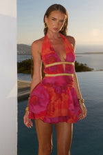 Load image into Gallery viewer, Xylia Halter Low Plunge Mini Dress - Suri Orange
