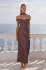 Load image into Gallery viewer, Raphaella Off Shoulder Maxi Dress - Bitter Chocolate
