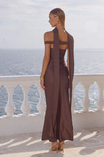 Load image into Gallery viewer, Raphaella Off Shoulder Maxi Dress - Bitter Chocolate
