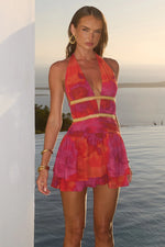 Load image into Gallery viewer, Xylia Halter Low Plunge Mini Dress - Suri Orange
