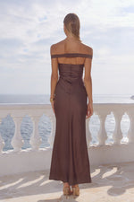 Load image into Gallery viewer, Raphaella Off Shoulder Maxi Dress - Bitter Chocolate
