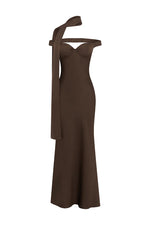 Load image into Gallery viewer, Raphaella Off Shoulder Maxi Dress - Bitter Chocolate
