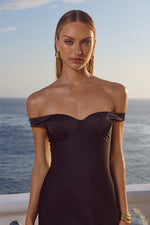 Load image into Gallery viewer, Raphaella Off Shoulder Maxi Dress - Noir
