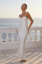 Load image into Gallery viewer, Lavena Floral Detail Maxi Dress - Pearl
