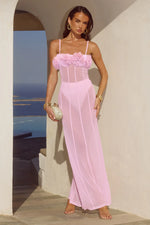 Load image into Gallery viewer, Demi Sheer Flower Trim Dress - Musk
