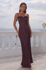 Load image into Gallery viewer, Lavena Floral Detail Maxi Dress - Bitter Chocolate
