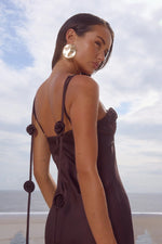Load image into Gallery viewer, Lavena Floral Detail Maxi Dress - Bitter Chocolate
