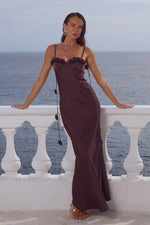 Load image into Gallery viewer, Lavena Floral Detail Maxi Dress - Bitter Chocolate

