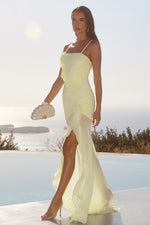 Load image into Gallery viewer, RELEASE TBA - Eziya Ruched Frill Trim Maxi Dress - Lemon
