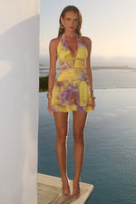 Load image into Gallery viewer, Xylia Halter Low Plunge Mini Dress - Suri Yellow

