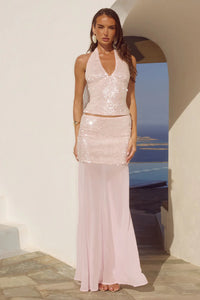 Adeluna Sheer Bottom Maxi Skirt - Light Pink