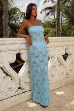 Load image into Gallery viewer, Zelina Strapless Lace Maxi Dress - Aqua
