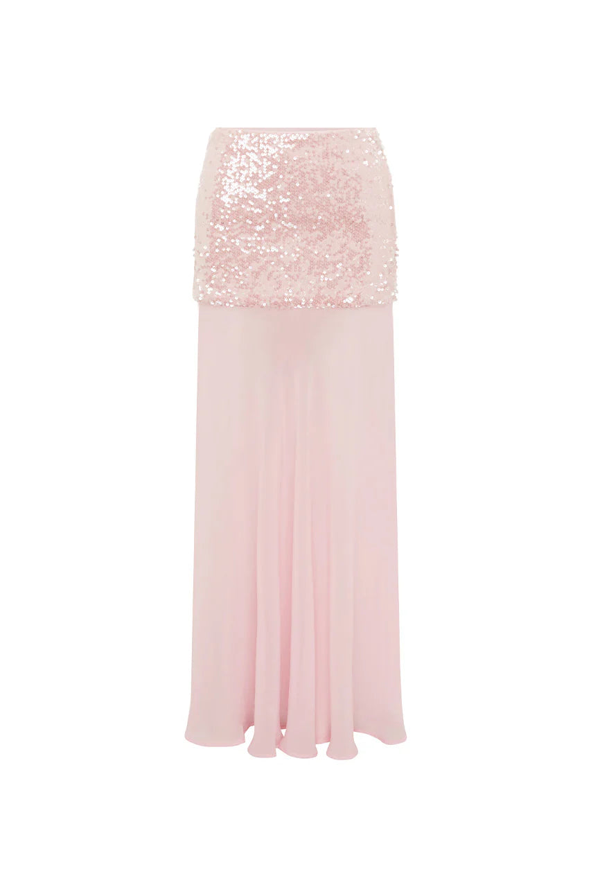 Adeluna Sheer Bottom Maxi Skirt - Light Pink