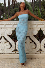 Load image into Gallery viewer, Zelina Strapless Lace Maxi Dress - Aqua
