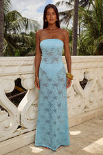Load image into Gallery viewer, Zelina Strapless Lace Maxi Dress - Aqua
