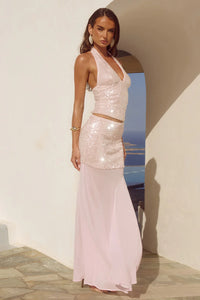 Adeluna Deep Plunge Halter Top - Light Pink