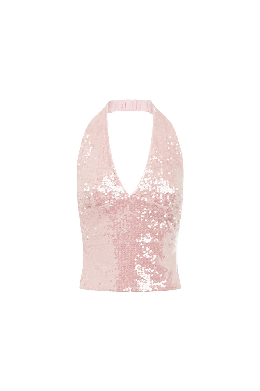 Adeluna Deep Plunge Halter Top - Light Pink