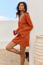 Load image into Gallery viewer, Inferno Long Sleeve Knit Mini Dress - Orange

