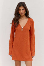 Load image into Gallery viewer, Inferno Long Sleeve Knit Mini Dress - Orange
