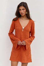 Load image into Gallery viewer, Inferno Long Sleeve Knit Mini Dress - Orange
