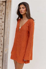 Load image into Gallery viewer, Inferno Long Sleeve Knit Mini Dress - Orange
