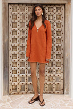 Load image into Gallery viewer, Inferno Long Sleeve Knit Mini Dress - Orange
