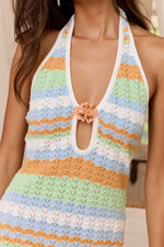 Load image into Gallery viewer, Astera Halter Neck Knit Mini Dress - Lime Multi
