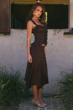 Load image into Gallery viewer, Roxelle Handkerchief Midi Skirt - Bitter Chocolate
