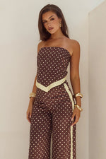 Load image into Gallery viewer, Milani Satin Scarf Top - Choc/Lemon Polka
