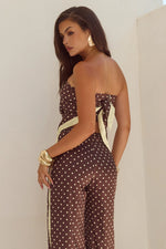 Load image into Gallery viewer, Milani Satin Scarf Top - Choc/Lemon Polka

