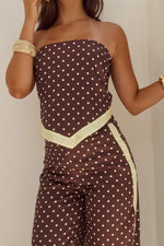 Load image into Gallery viewer, Milani Satin Scarf Top - Choc/Lemon Polka
