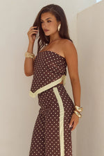 Load image into Gallery viewer, Milani Satin Scarf Top - Choc/Lemon Polka
