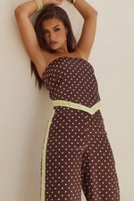 Load image into Gallery viewer, Milani Satin Scarf Top - Choc/Lemon Polka
