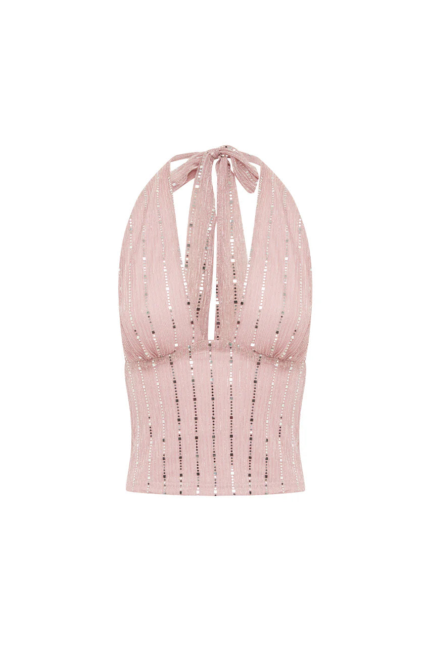 Nerissa V-Neck Halter Top - Musk