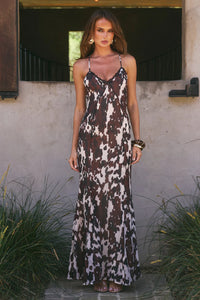Aminah V-Neck Cross Back Maxi Dress - Shiloh Brown