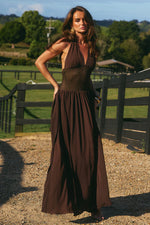 Load image into Gallery viewer, Fernanda Plunge Halter Maxi Dress - Bitter Chocolate
